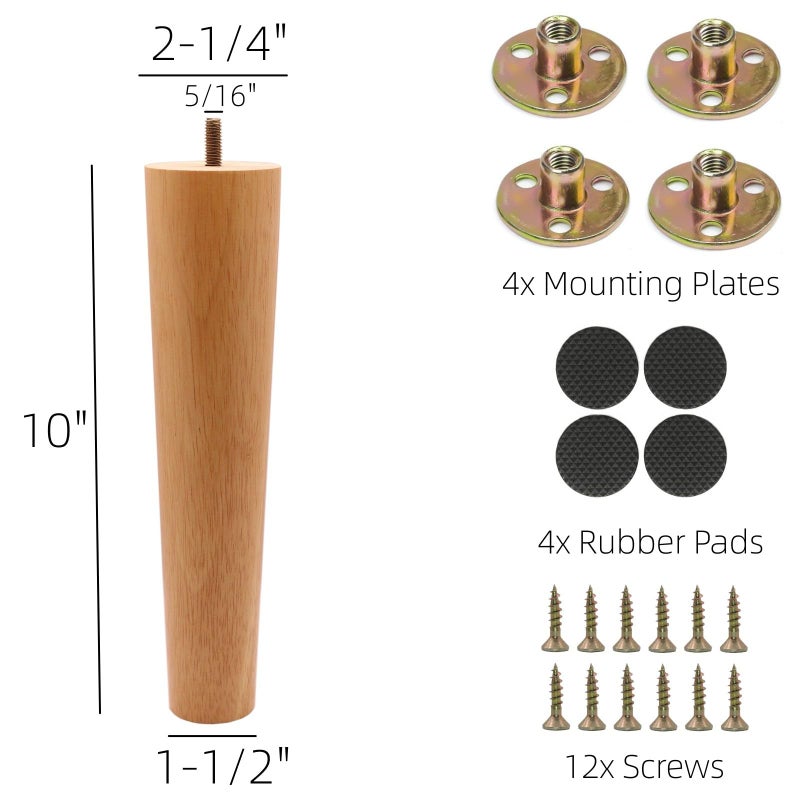 WEICHUAN 10 inch Solid Wood Furniture Sofa Chair Ottoman Dresser Coffee Table Cabinet Couch Legs Heavy Duty(10" Straight Set of 4) - Image 2